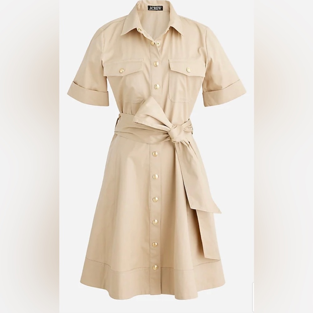 JCrew Khaki Tie-Waist Shirtdress in Lightweight Chino Sold Out